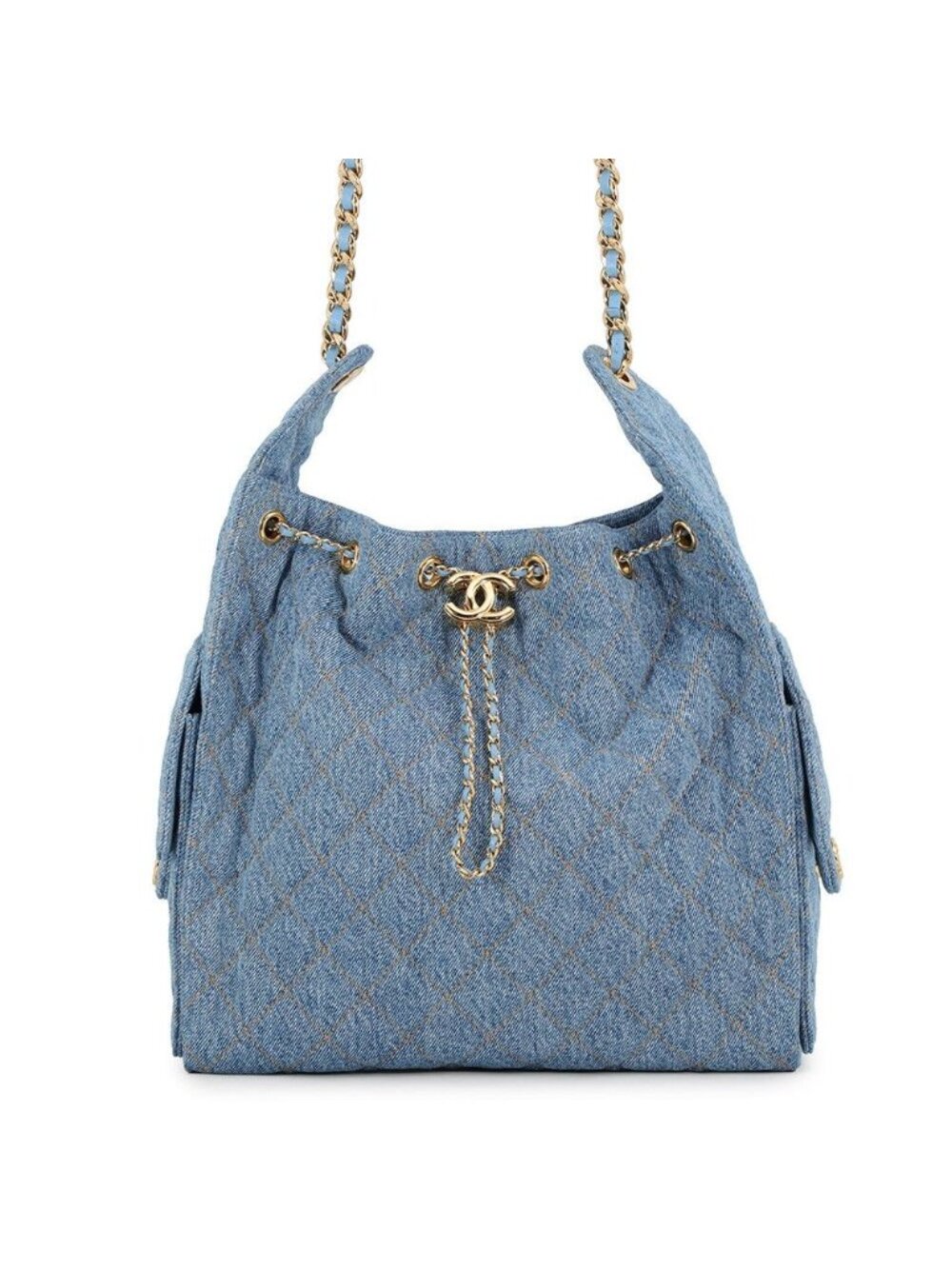 Chanel Chain Shoulder Bag 25 Medium CC Logo Quilted Denim